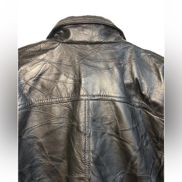 VTG Harrah’s Las Vegas Black Leather Patchwork Embroidered Bomber Jacket Size M - Picture 9 of 15